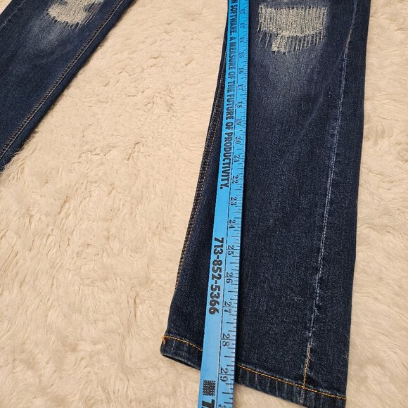 Desigual Blue Straight-Leg Jeans with Colorful Embroidered Patches - Picture 7 of 13